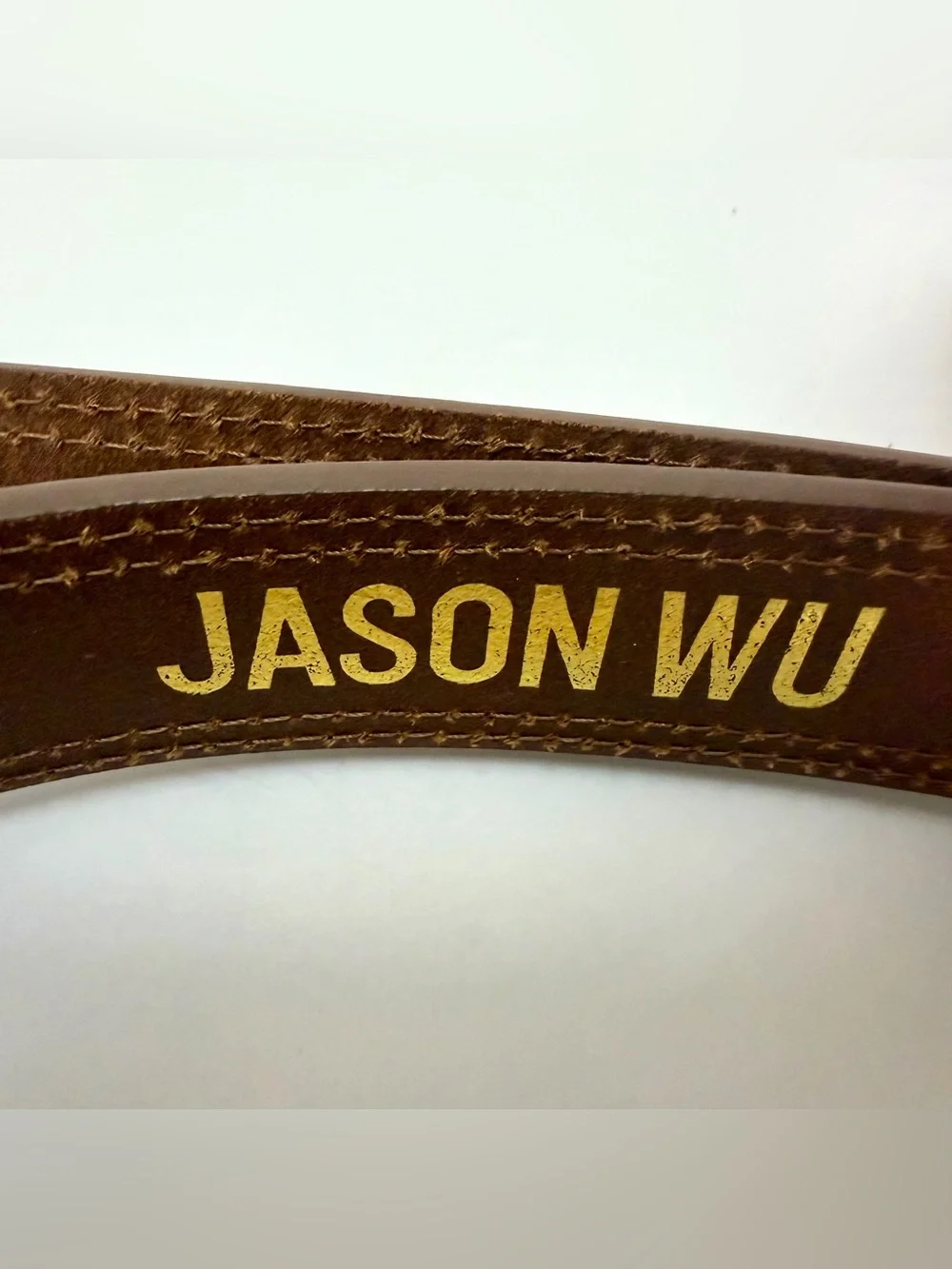 Jason Wu Beige Canvas Belt with Dark Brown Leather & Gold Hardware